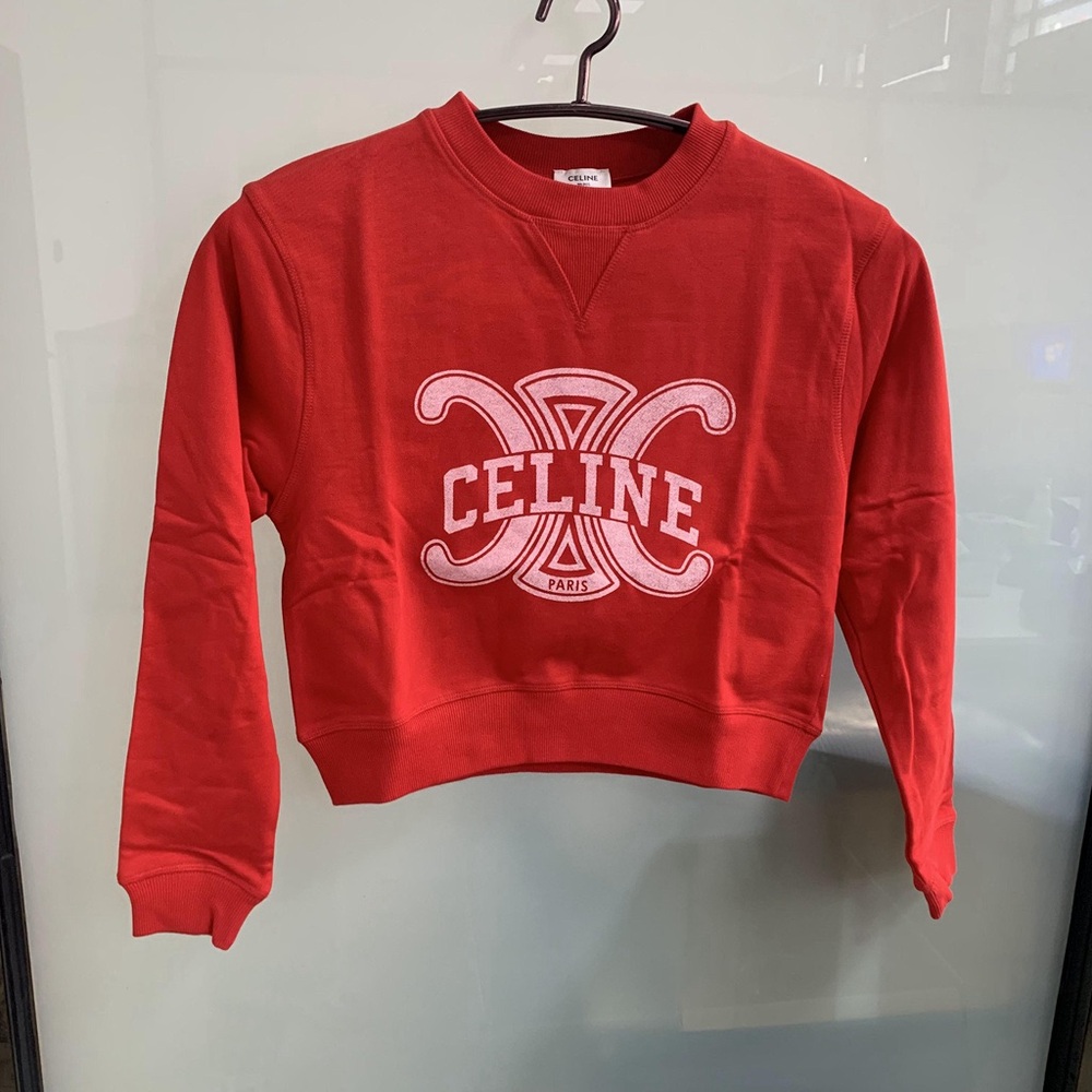 Celine Red Logo Crew Neck Sweater